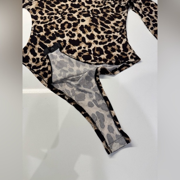 Black Brown Leopard bodysuit long sleeve mock neck size small - Picture 7 of 11